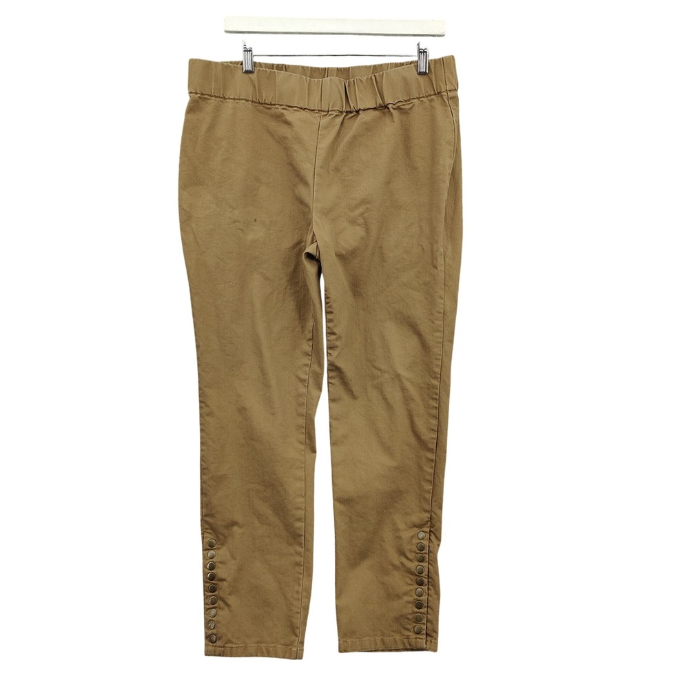 Soft Surroundings Women Pippa Pull-On Pants Coastal Minimalist LP Brown Snap Hem